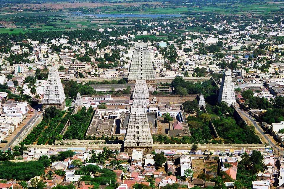 arunachaleswarar temple complex as viewed from the top of arunachala hill