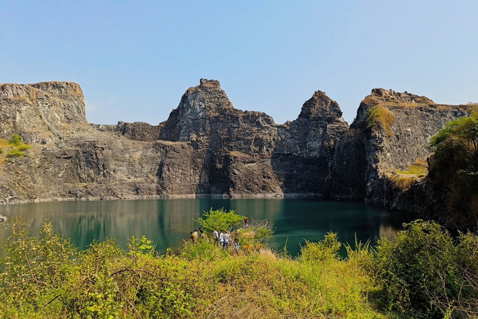 wide angle view of lake present in the daman quarry